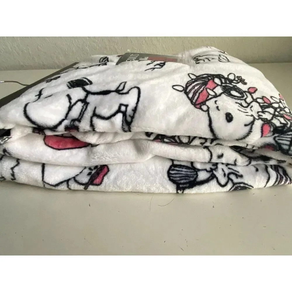 Peanuts Snoopy Pink Winter Holiday Throw‎ Blanket Christmas Snowman 50 x 70” NEW